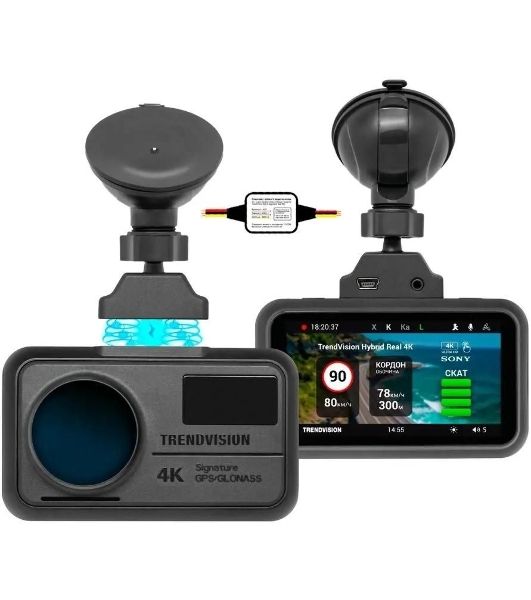 Видеорегистратор TrendVision Hybrid Signature Real 4K Max, 3840x2160, 3", GPS/ГЛОНАСС, Wi-Fi, G-сенсор, датчик движения, GPS-информатор
