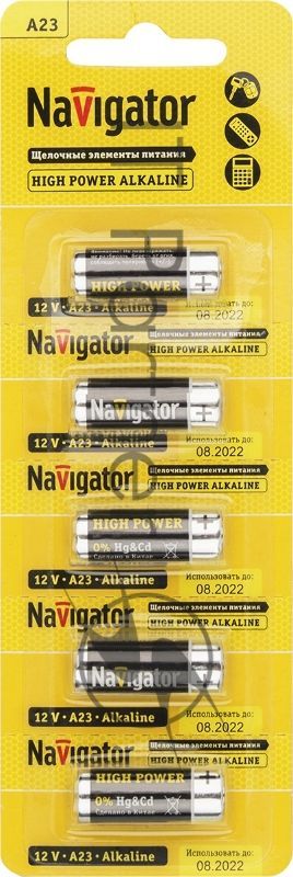 Элемент питания алкалиновый Navigator A23 61 464 NBT-NE-A23-BP5 для пультов сигнализаций (блист.5шт)