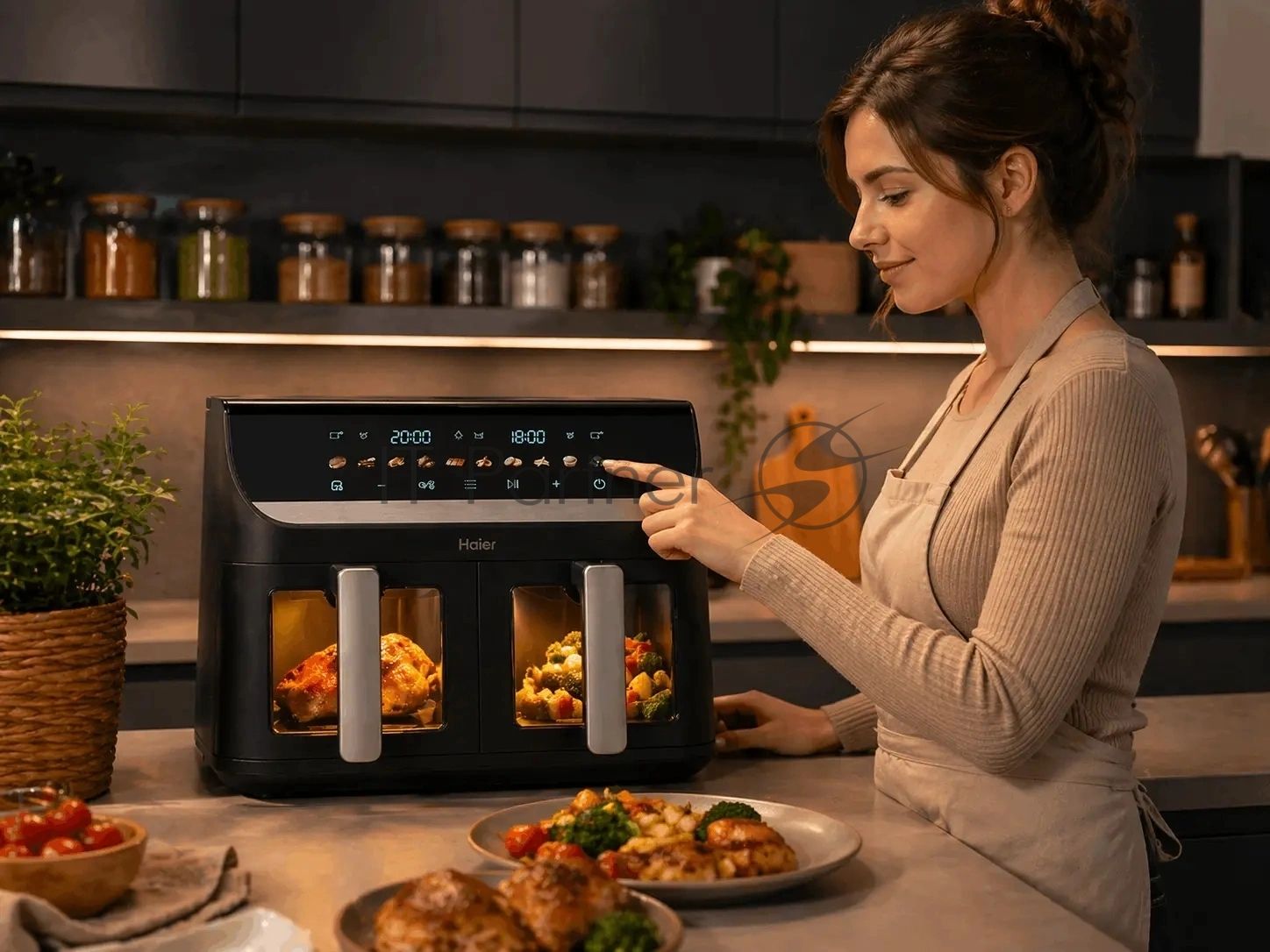 Аэрогриль Haier HAF-702 черный, 3000 Вт, 11 л ( 5.5 л каждая), сенсор, 10 программ
