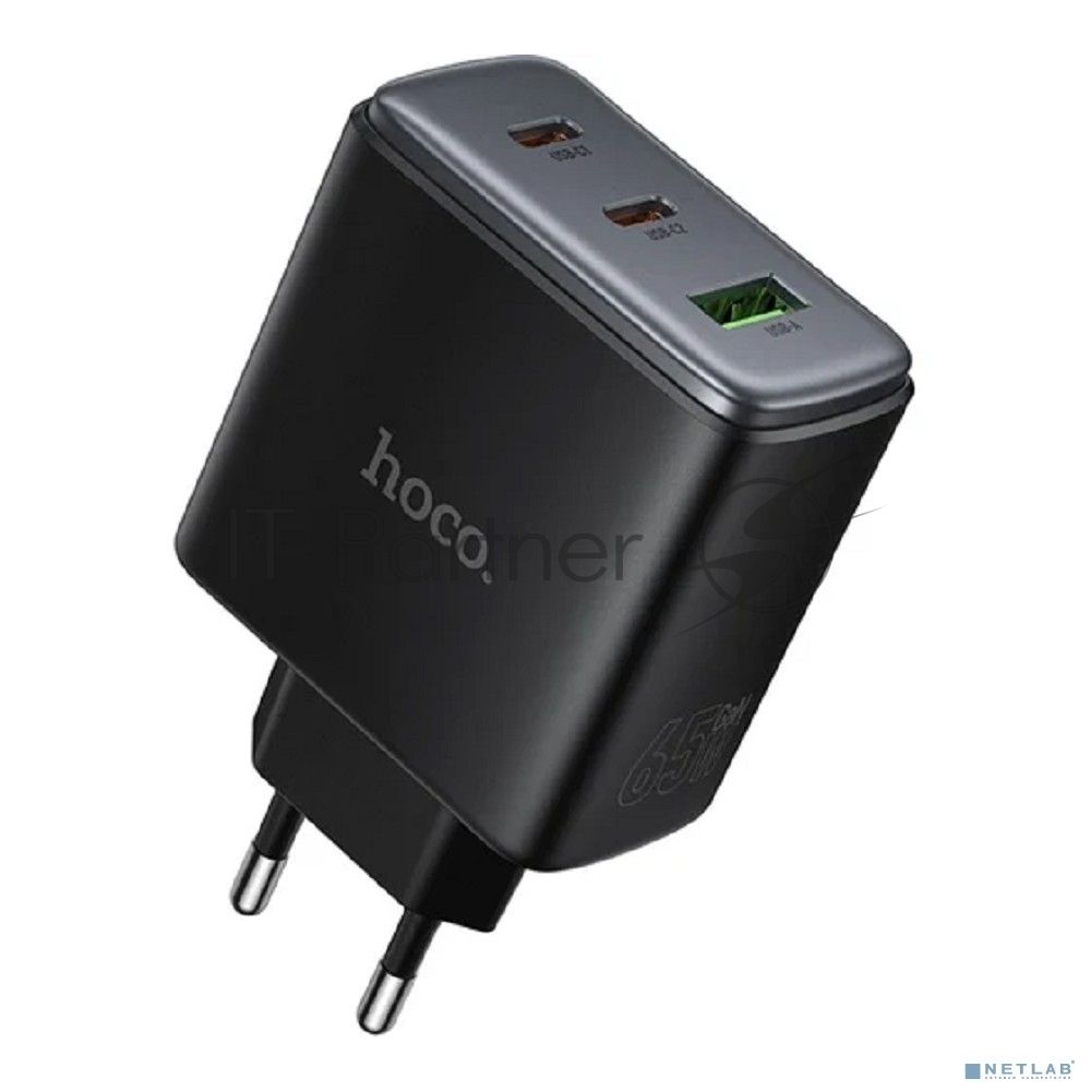 Зарядное устройство Hoco 65Вт, 3.25А, QC3.0/PD, 1xUSB, 2xType-C, C160A, черный, коробка