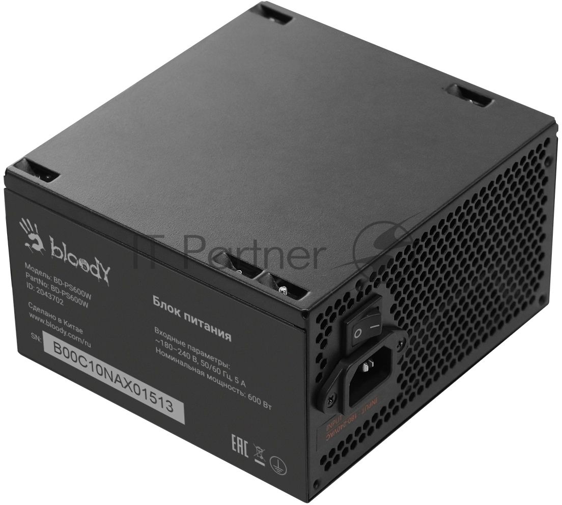 Блок питания Bloody BD-PS600W, 600Вт, 80 PLUS белый, 120мм, черный