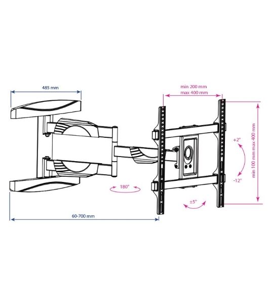 Кронштейн для телевизора Kromax ATLANTIS-60 черный 22"-65" макс.40кг настенный поворотно-выдвижной и наклонный