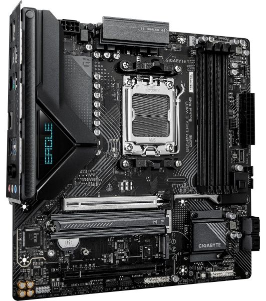 Материнская плата Gigabyte B850M EAGLE WIFI7, AM5, AMD B850, 4xDDR5, 4xSATA, 2xM.2, 1xPCIe 5.0 x16, 1xPCIe 3.0 x16, 1xHDMI, 2xDP, 1x2.5Gb LAN, Wi-Fi 7, Bluetooth 5.4, 1xUSB-C 10Gbps, 1xUSB-A 10Gbps, 2xUSB-A 5Gbps, 4xUSB-A 2.0, 1xPS/2, 3x3.5 мм, 7.1, mATX
