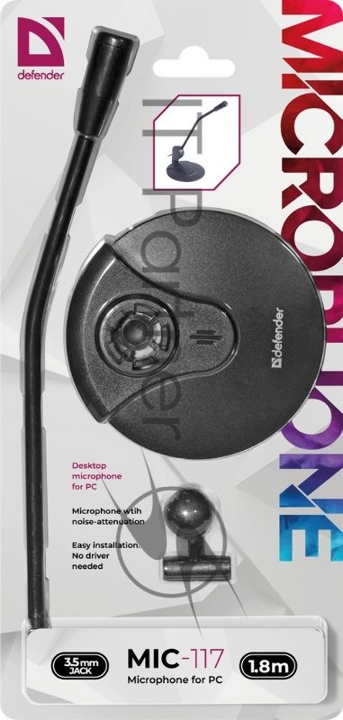 Микрофон Defender MIC-117 черный, кабель 1.8 м