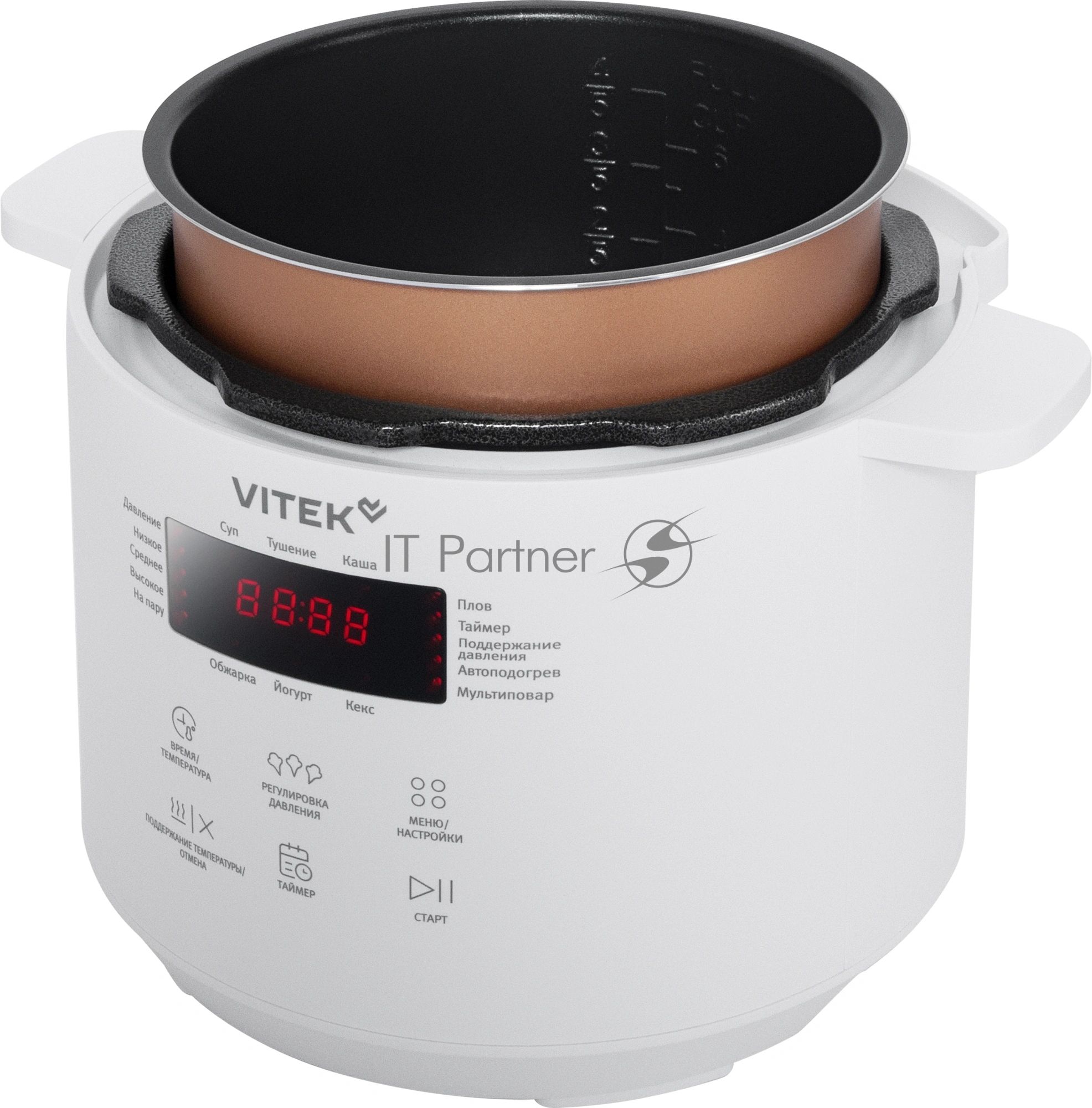 Мультиварка-скороварка Vitek VT-MC0301 белый, 3 л, 500 Вт, кнопки, 20 программ
