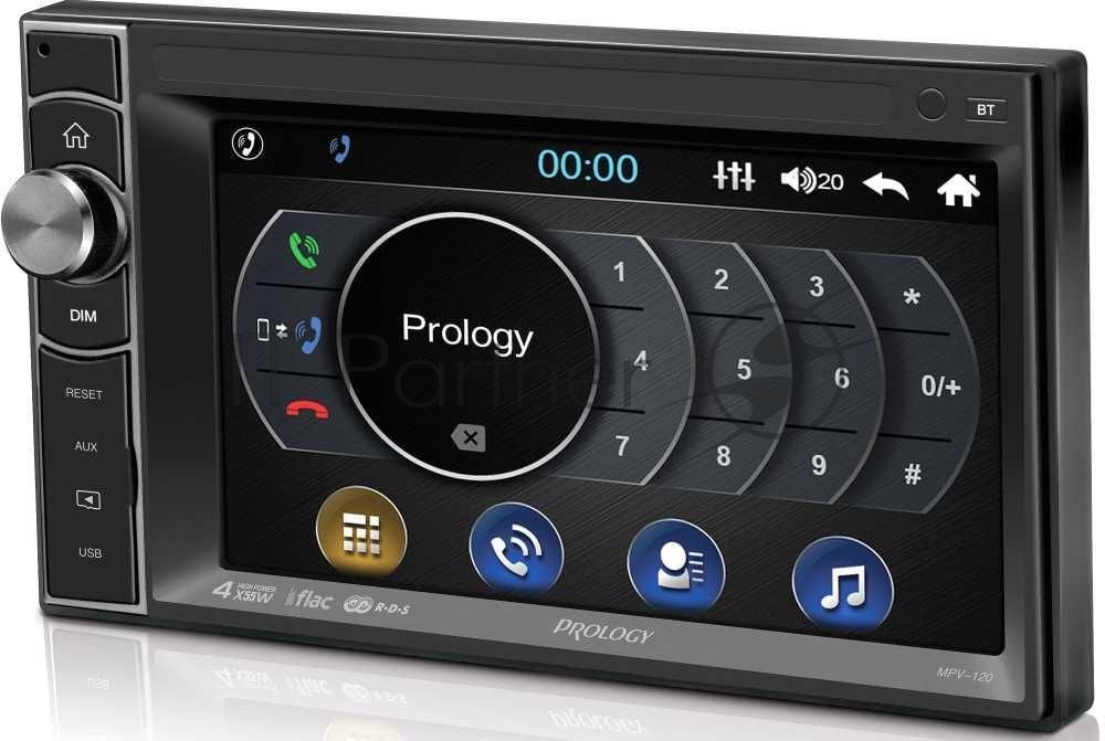 Автомагнитола Prology MPV-120, 2 DIN, 6.2", Bluetooth, USB Type-A, AUX, пульт ДУ