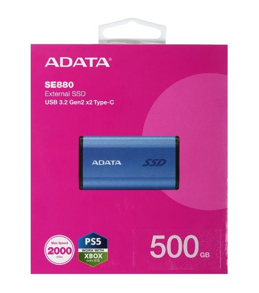 Внешний SSD ADATA External SE880, 500Gb, USB 3.2 Gen2 Type-C, R/W 2000/2000 MB/s, синий