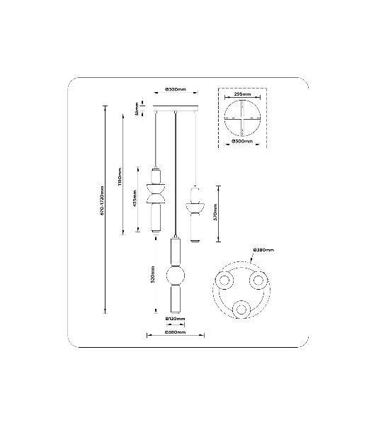 Подвесной светодиодный светильник Ambrella light LH11026/3 BK/SM черный/дымчатый 40W 3000K D380*1720