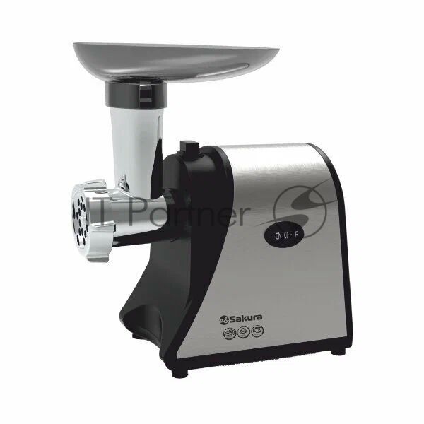 Мясорубка электрическая Sakura SA-6433 черный/нержавеющая сталь, 1800 Вт, 1.4 кг/мин, реверс, защита от перегрузки, насадки - 2