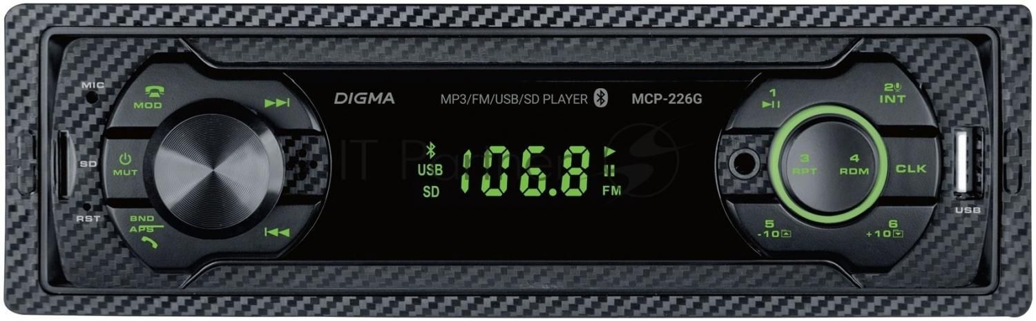 Автомагнитола Digma MCP-226G, 1 DIN, USB Type-A, AUX