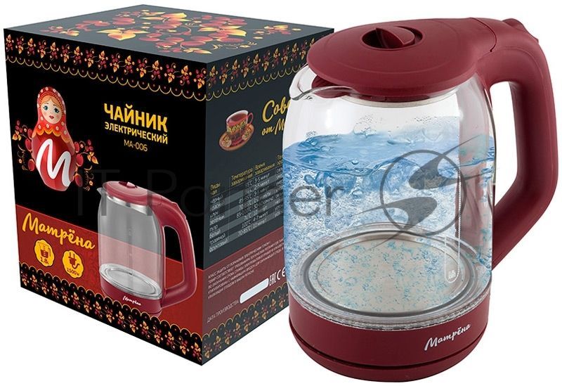 Чайник электрический МАТРЁНА MA-006 стекло вишневый