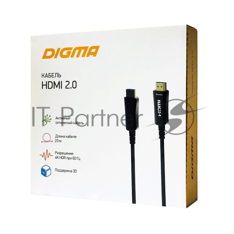 Кабель аудио-видео Digma HDMI 2.0 AOC HDMI (m)/HDMI (m) 20м. позолоченные контакты черный