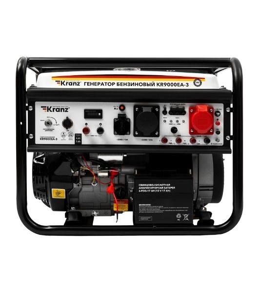 Генератор бензиновый Kranz KR9000EA-3, 9кВт, 230В/380В, 25л, коннектор автоматики, электростартер