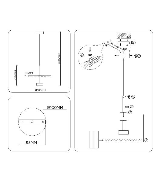 Светильник Ambrella light LH72613 BK/RD черный/красный 6W 3000K D300*260-1770
