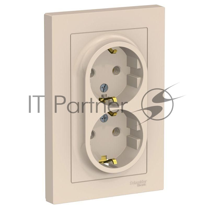 Розетка 2-м AtlasDesign с заземл. 16А в сборе беж. SchE ATN000224