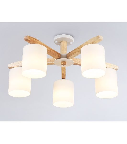 Светильник Ambrella light TR83113/5 WH/LW белый/светлое дерево E27/5 max 40W D700*325