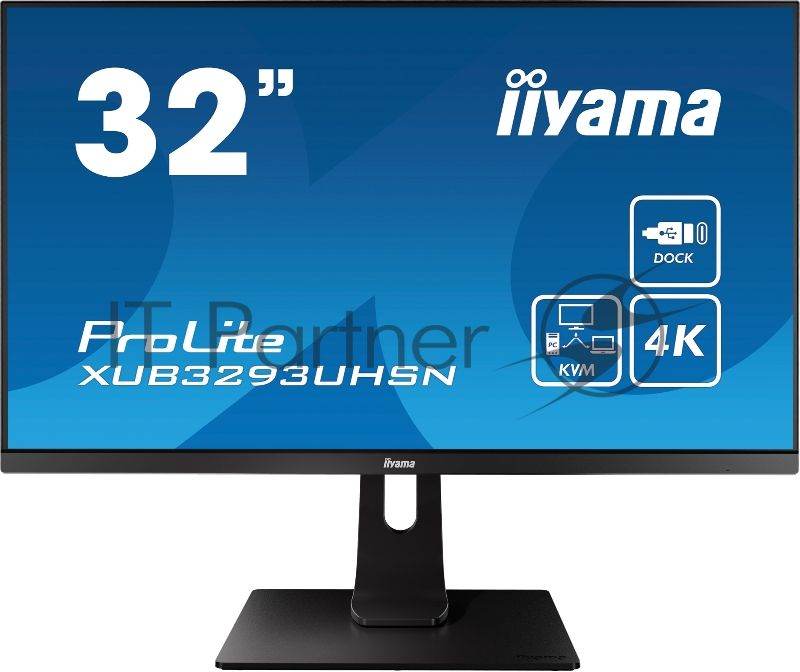 Монитор 31.5" Iiyama XUB3293UHSN-B5 IPS 3840x2160, 60 Гц, 4 мс, 16:9, 350 кд/м², HDMI 2.0, DP 1.2, 3.5 Jack, USB-C, USB Hub (2x USB 3.0), Ethernet, динамики (2x3 Вт), черный