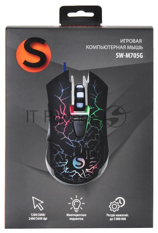 Мышь проводная SunWind SW-M705G черный, 3600 dpi, USB, кнопки - 6
