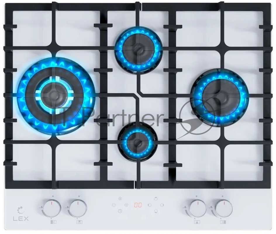 Газовая варочная поверхность Lex GVG 646T WH, 4 конфорки, закаленное стекло, 9250 Вт