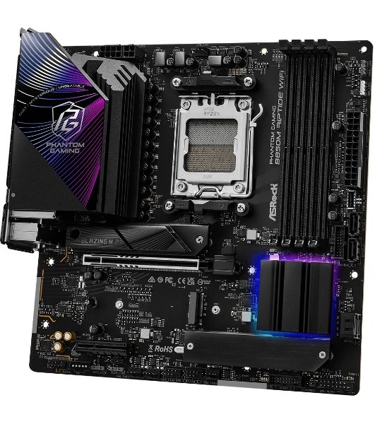 Материнская плата ASRock B850M Riptide WiFi, AM5, AMD B850, 4xDDR5, 4xSATA, 3xM.2, 1xPCIe 5.0 x16, 1xPCIe 4.0 x4, 1xHDMI, 1xDP, 1x2.5Gb LAN, Wi-Fi 7, Bluetooth 5.4, 1xUSB-C 10Gbps, 1xUSB-A 10Gbps, 2xUSB-A 5Gbps, 4xUSB-A 2.0, 3x3.5 мм, 7.1, mATX