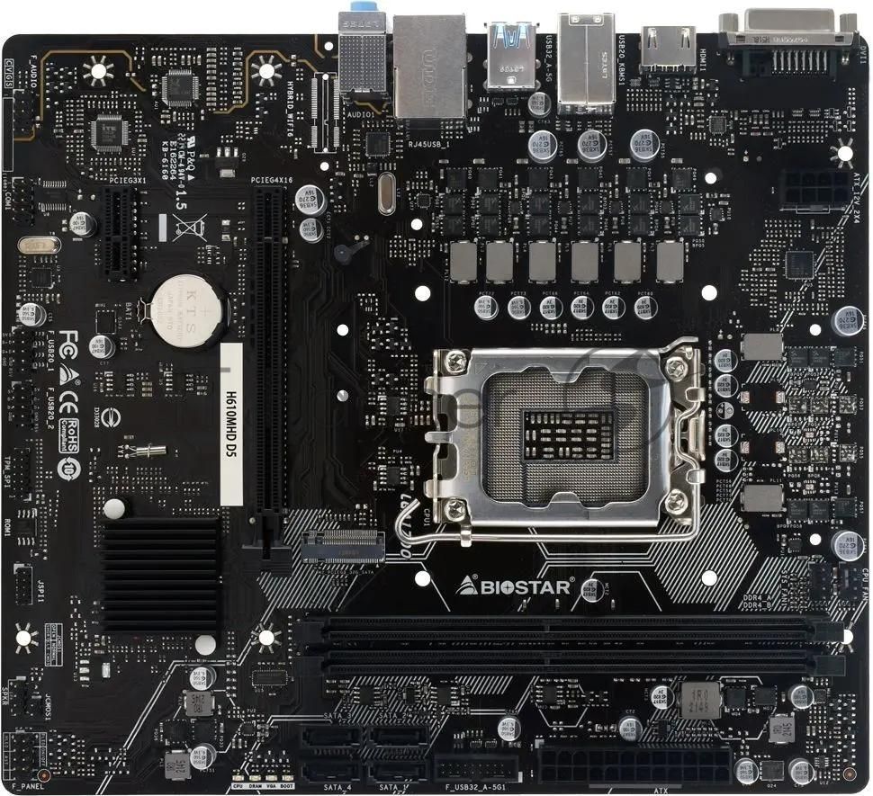 Материнская плата Biostar H610MHD D5, LGA1700, Intel H610, 2xDDR5, 4xSATA, 1xM.2, 1xPCIe 4.0 x16, HDMI, DVI-D, 1x1Gb LAN, 3x3.5 мм, 7.1, microATX