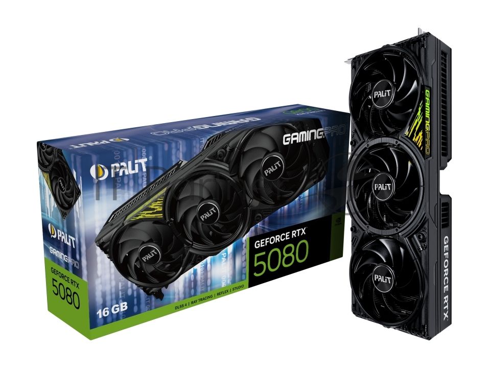 Видеокарта Palit GeForce RTX 5080 GamingPro V1, 16 GB GDDR7, 256 bit, 3xDisplayPort, HDMI, GPU 2617 MHz