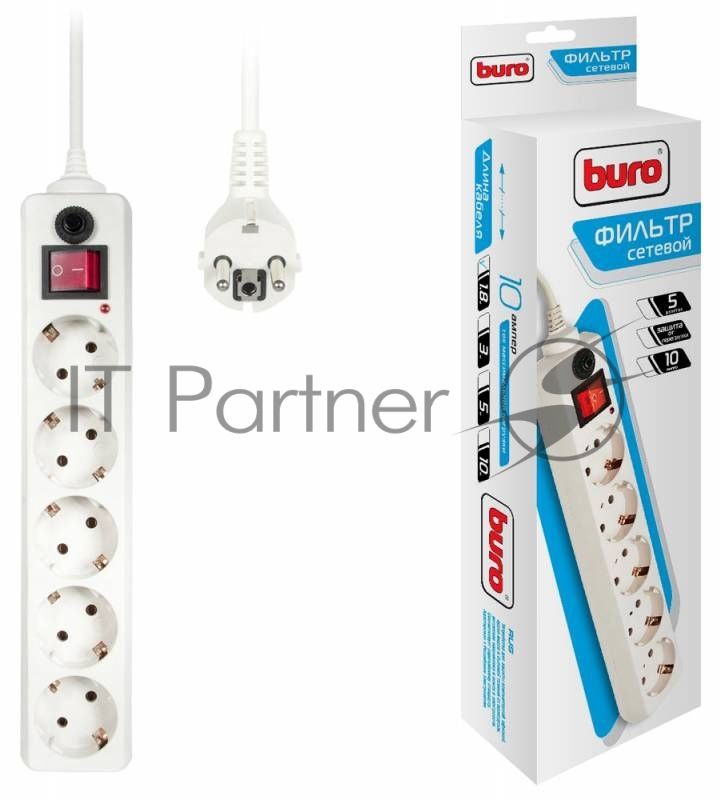 Сетевой фильтр Buro 500SH-1.8-W 1.8 м, 5 розеток, белый, коробка