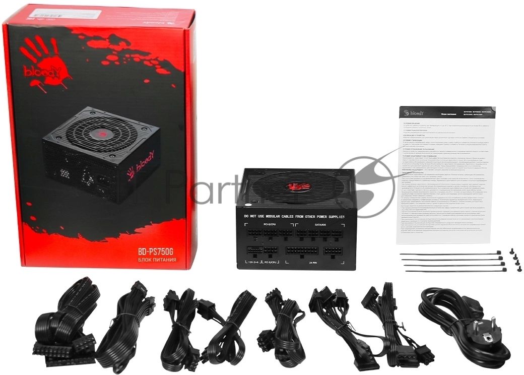 Блок питания Bloody BD-PS750G, 750Вт, 80 PLUS Gold, 120мм, черный