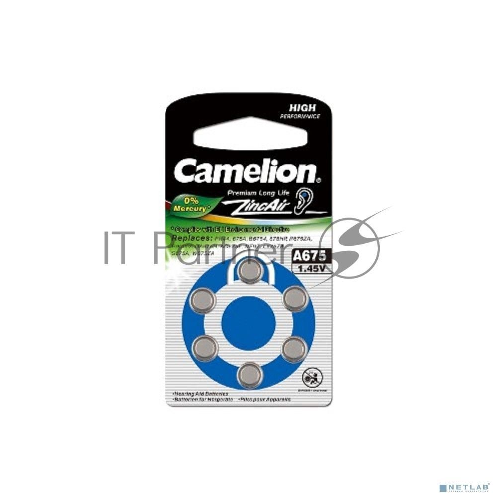 Батарейка для слуховых аппаратов Camelion ZA675 BL-6 Mercury Free (0%Hg), 1.4 V,620mAh)