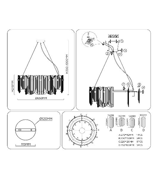 Светильник Ambrella light LH31203/8 SN/SM сатин никель/дымчатый E14*8 max 40W D650*270