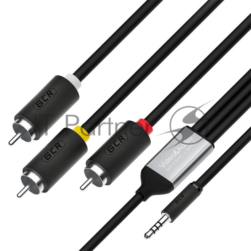 Кабель GCR-переходник 1.0m аудио jack 3,5mm / 3 х RCA, черный