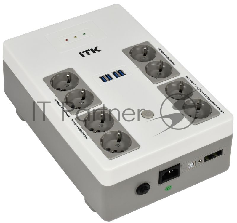 Источник бесперебойного питания ITK Electra EST8-1000VA-1-001-L / 1000 ВА / 600 Вт / 8 x CEE 7 (евророзетка)