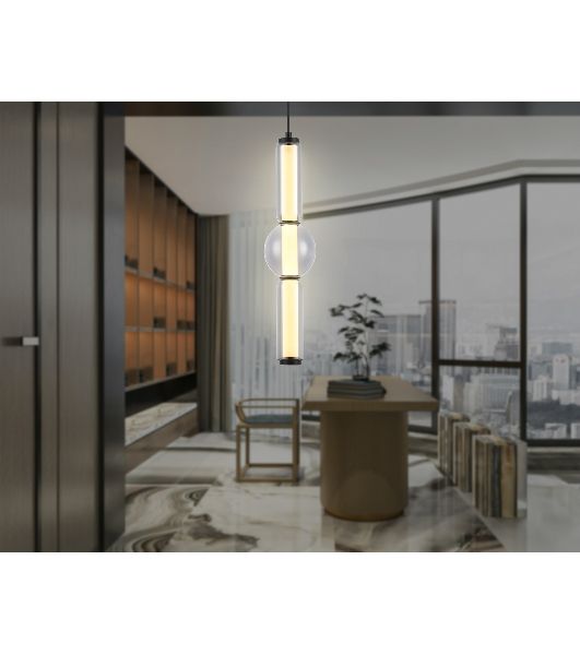 Подвесной светодиодный светильник Ambrella light LH11023 BK/SM черный/дымчатый 17W 3000K D120*520