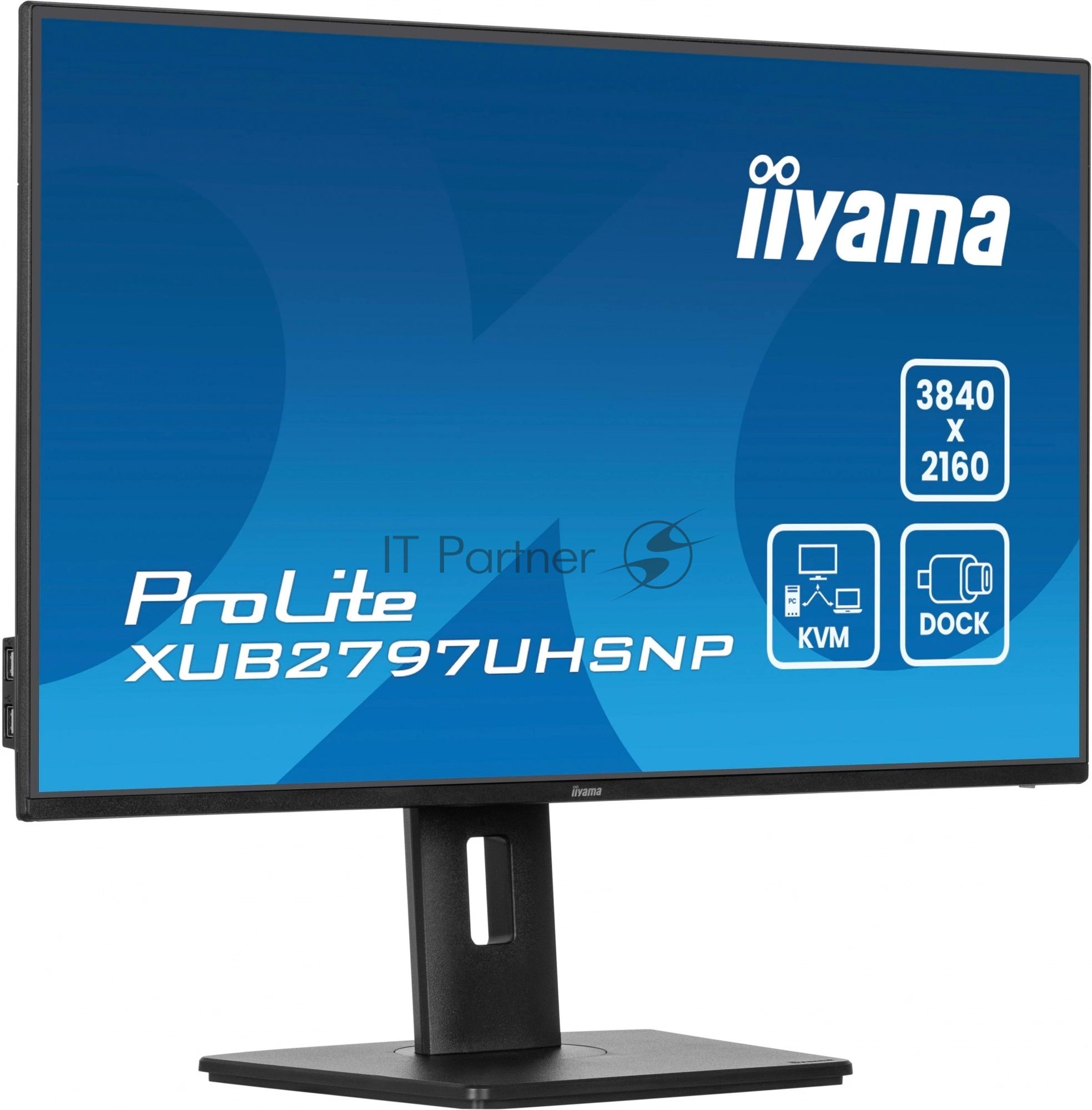 Монитор 27" iiyama XUB2797UHSNP-B1 IPS 4K 3840x2160, 60 Гц, 4 мс, 16:9, 350 кд/м², HDMI, DisplayPort, USB-A, USB-C (96 Вт), Ethernet, KVM-модуль, встроенные динамики, Flicker Free, Low Blue Light, трехсторонний безрамочный дизайн, регулировка по высоте, п