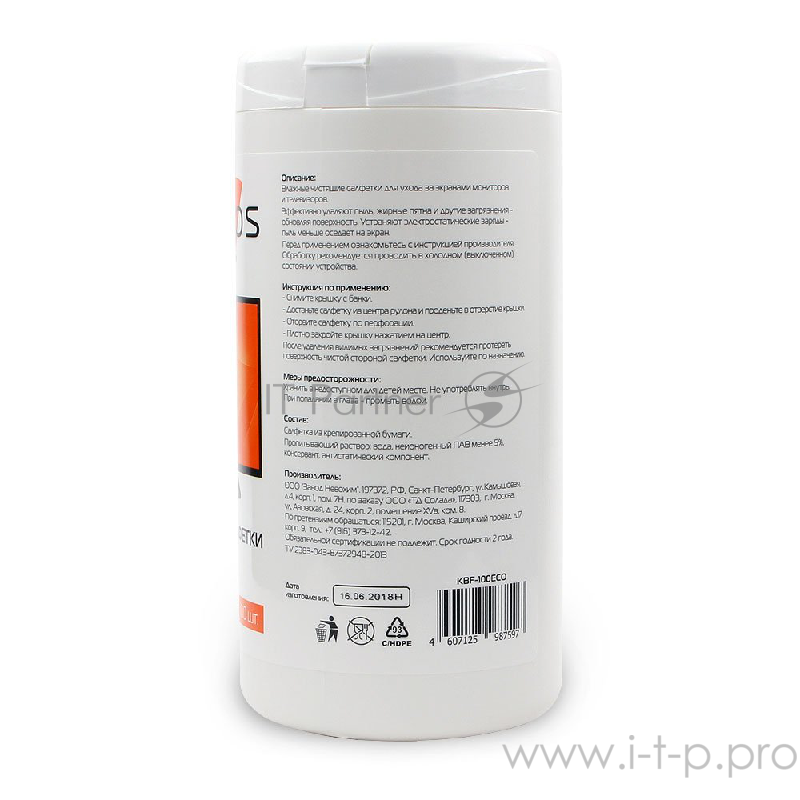 Салфетки для ЖК-экранов в банке KBF-100ECO, 100 шт.