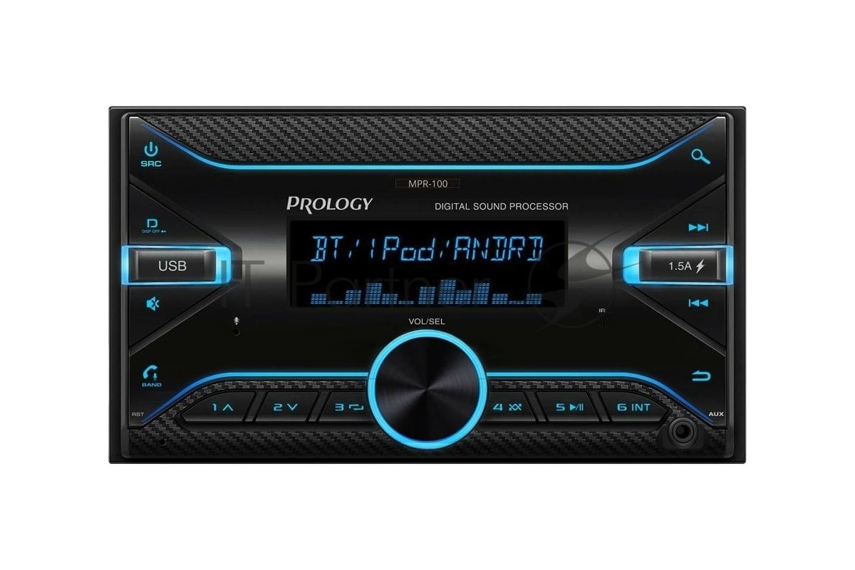 Автомагнитола Prology MPR-100, 2 DIN, Bluetooth, USB Type-A, AUX, пульт ДУ