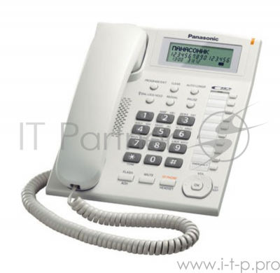 Телефон проводной Panasonic KX-TS2388RUW белый индикатор вызова,повторный набор последнего номера,4 уровня громкости звонка