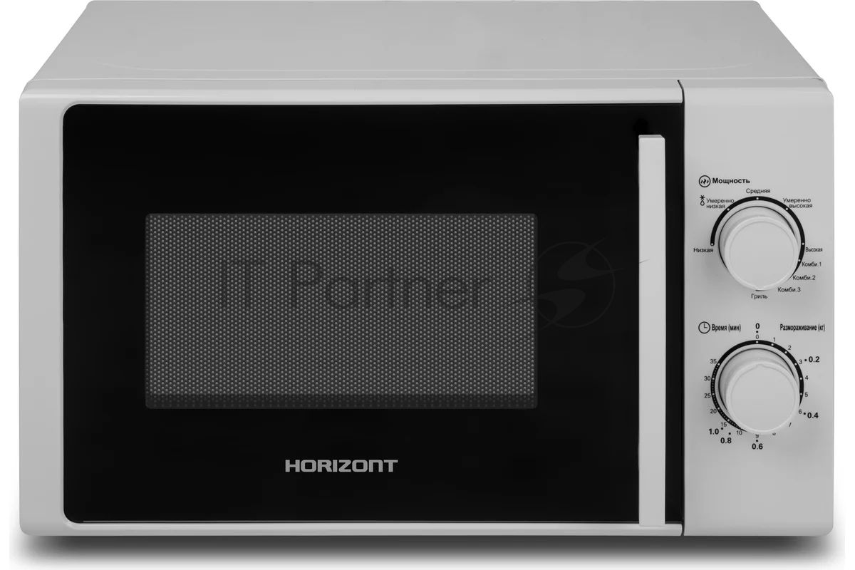 Микроволновая печь Horizont 20 MW700-1478 BIW белый, 20 л, 700 Вт, переключатели - поворотный механизм