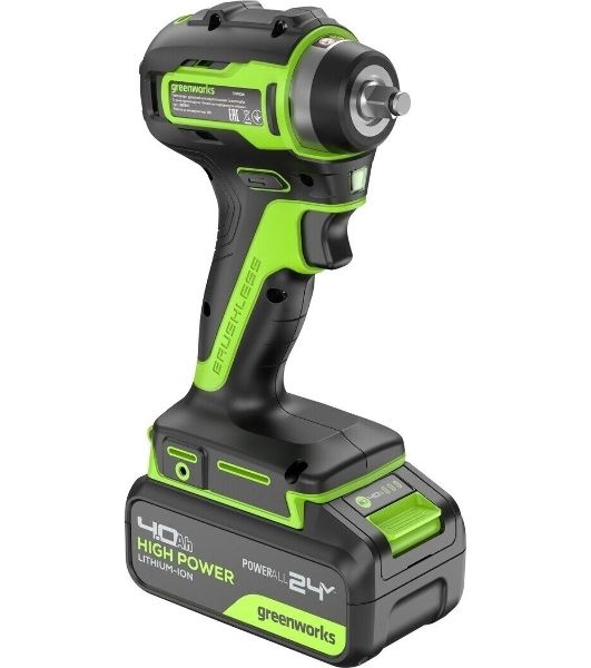 Гайковерт Greenworks G24IW200 аккум. патрон:квад.3/8" (3803607CUB)