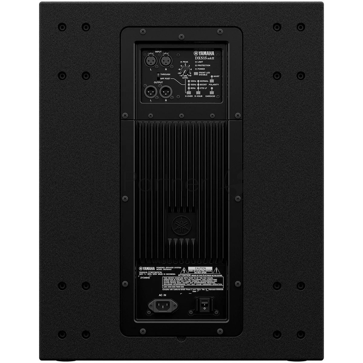 Сабвуфер Yamaha DXS15MKII активный, 15", 800W, 135dB, 40Hz150Hz, вход XLR-3-31 x 2, сквозной выход 2 х XLR3-32 (параллельно с INPUT), гнездо 35мм, болты М20. Цвет: чёрный.