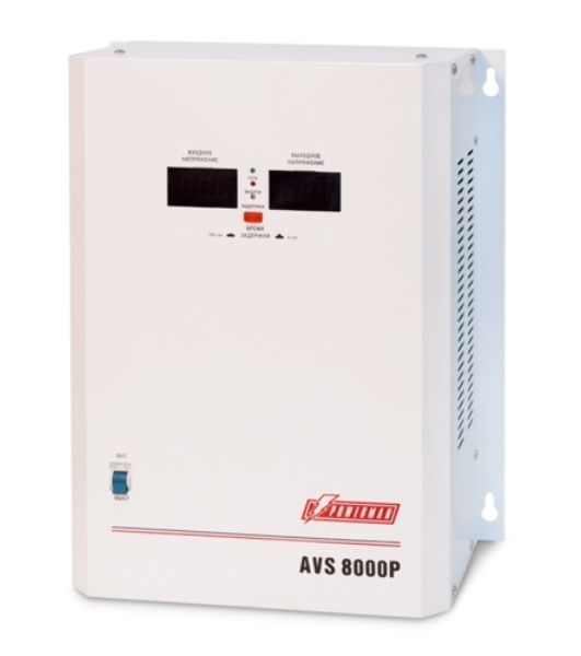Стабилизатор POWERMAN AVS 8000P, ступенчатый регулятор, цифровые индикаторы уровней напряжения, 8000ВА, 110-260В, максимальный входной ток 50А, клеммная колодка, IP-20, навесной, 380мм х 310мм х 160мм, 14кг. Stabilizer POWERMAN AVS 8000P, step-type regula