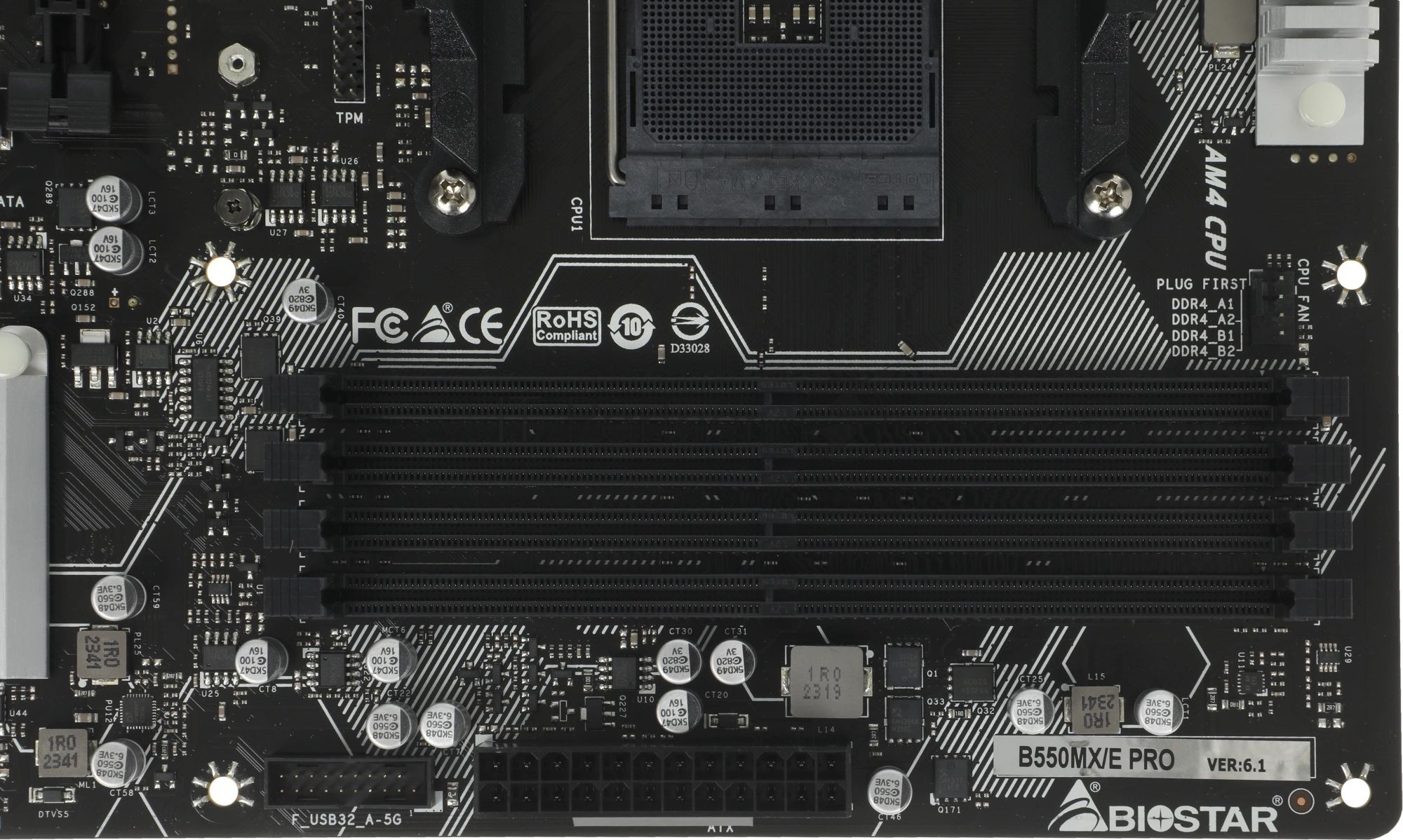 Материнская плата Biostar B550MX/E PRO, AM4, AMD B550, 4xDDR4, 4xSATA, 2xM.2, 1xPCIe 4.0 x16, DVI-D, HDMI, D-Sub, 1x1Gb LAN, 3x3.5 мм, 7.1, microATX