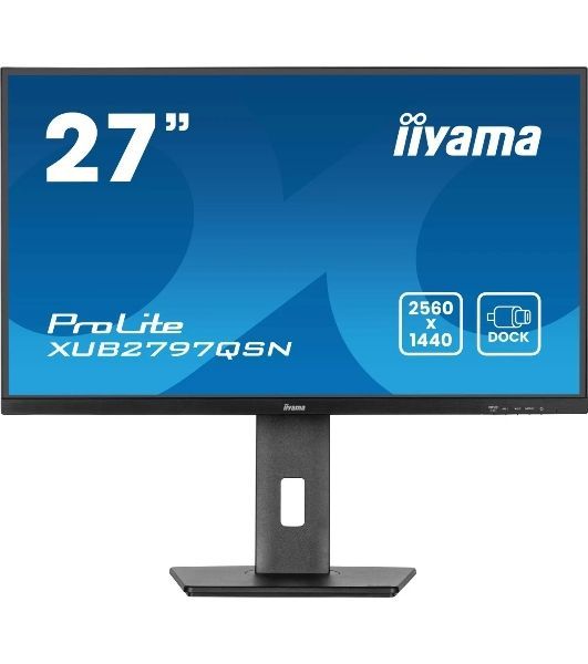 Монитор 27" Iiyama ProLite XUB2797QSN-B2 IPS 2560x1440, 100 Гц, 1 мс, 16:9, 300 кд/м², HDMI 2.0, DP 1.4, 3.5 Jack, USB-C (65 Вт), USB Hub (3x USB 3.0), Ethernet, динамики (2x2 Вт), Adaptive-Sync, черный