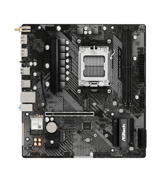 Материнская плата ASRock B650M-H/M.2+ WiFi, AM5, AMD B650, 2xDDR5, 4xSATA, 2xM.2, 1xPCIe 4.0 x16, 2xPCIe 4.0 x1, 1xHDMI, 1xDP, 1x1Gb LAN, Wi-Fi 5, Bluetooth 5.0, 1xUSB-C 5Gbps, 3xUSB-A 5Gbps, 2xUSB-A 2.0, 3x3.5 мм, 7.1, mATX