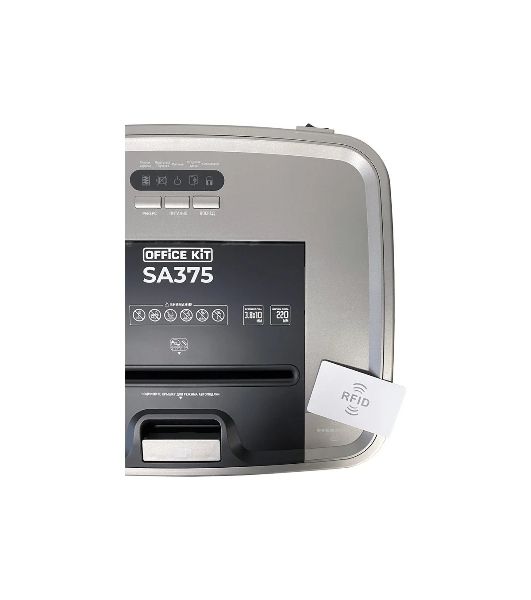 Шредер Office Kit SA375 серый/черный с автоподачей (секр.P-4) фрагменты 375лист. 42лтр. скрепки скобы пл.карты CD