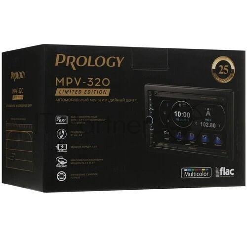 Автомагнитола Prology MPV-320, 2 DIN, 6.9", Bluetooth, USB Type-A, AUX, пульт ДУ