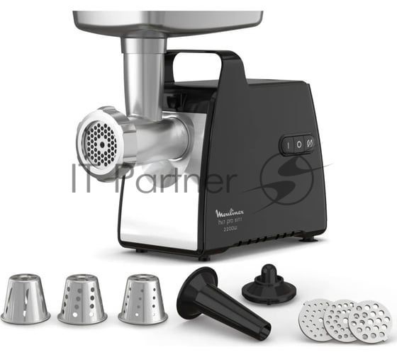 Мясорубка электрическая Moulinex ME558810 черный, 2200 Вт, 3.9 кг/мин, реверс, насадки - 8