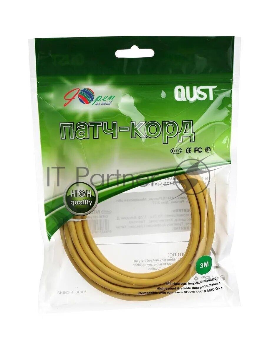 Патч-корд литой Aopen/Qust UTP кат.5е 3м желтый
