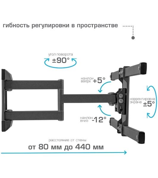 Кронштейн для телевизора Kromax CORBEL-10, 22"-75", макс. 32кг, настенный, поворот и наклон