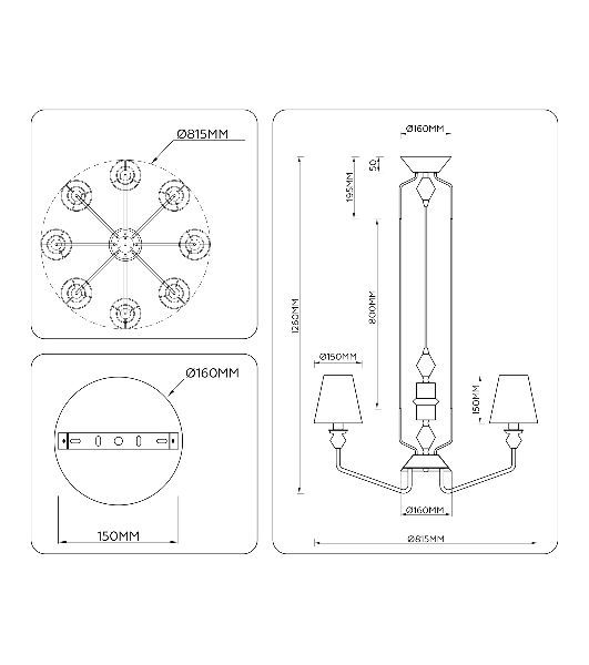 Люстра Ambrella light LH75403/8 GD/GR золото/серый E14*8 max 40W D815*1260